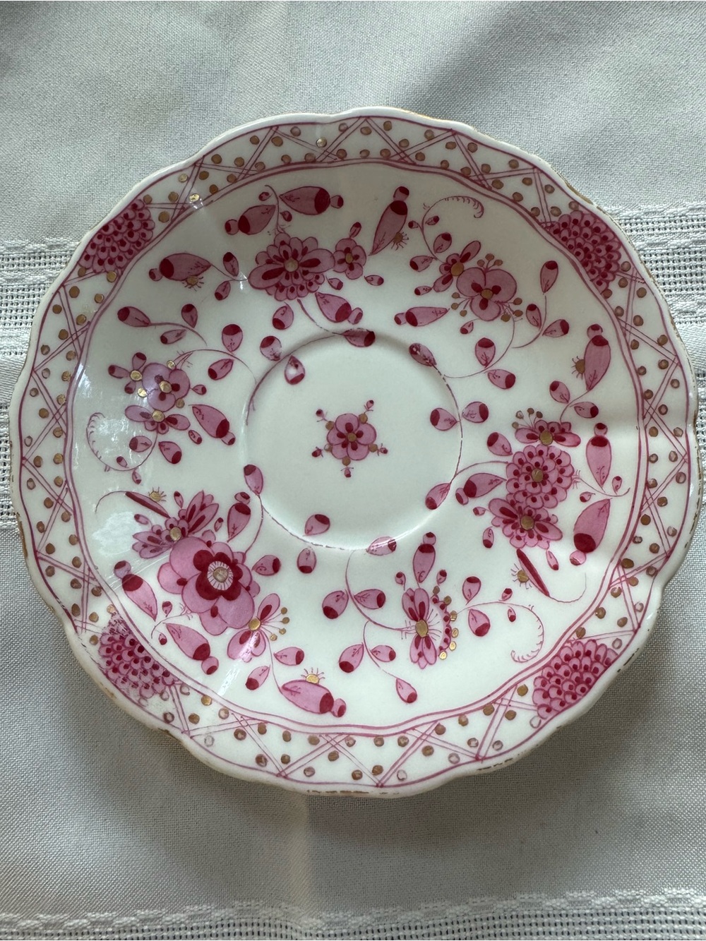 RARE Meissen Porcelain Saucer “Indian Pink” Hand Painted Floral Pattern Antique